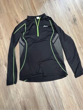 Asics Black Long Sleeve Running Top with Lime Green Trim